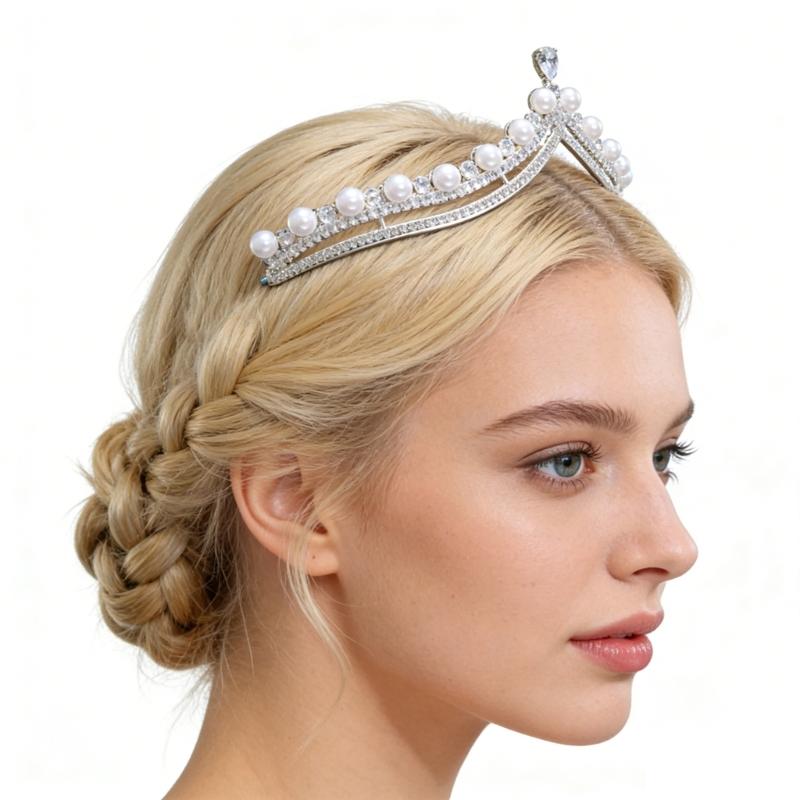 Elegant Pearls Crowned Headband For Weddings Parties And Event Sparkling Rhinestones Metal Construction Headdress