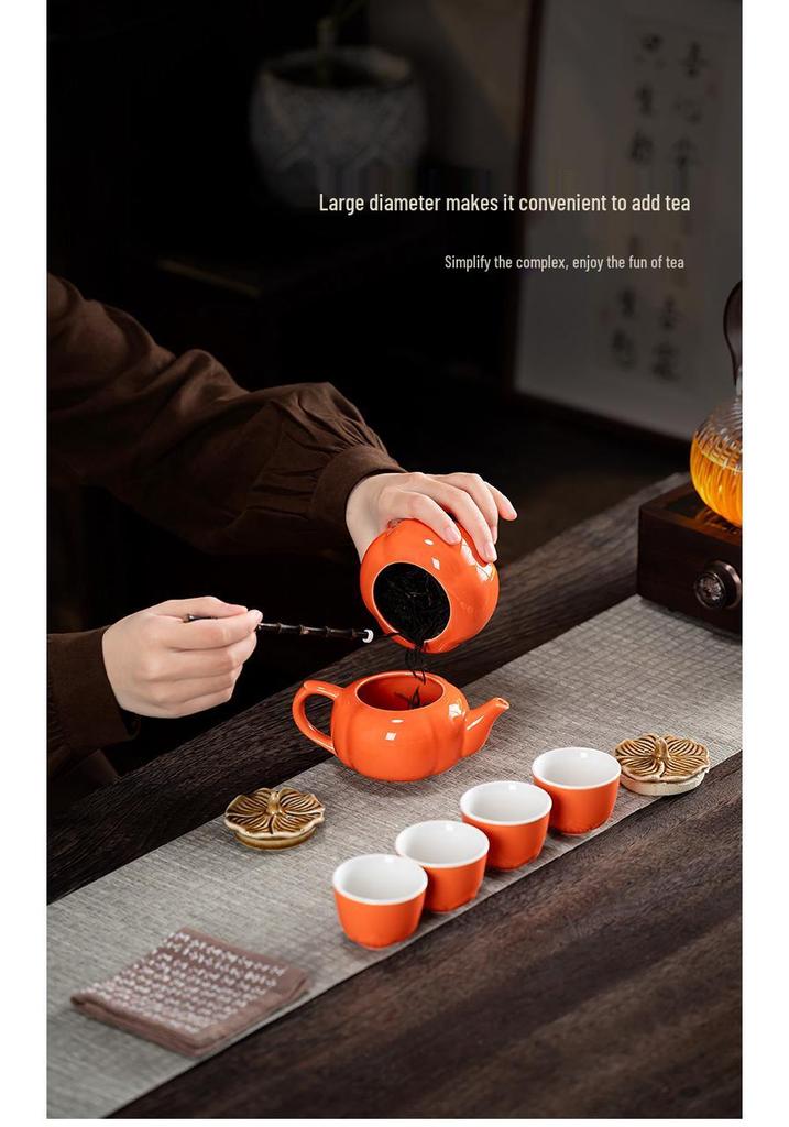 Persimmon Tea Set - Festive Ruyi Design, Custom Ceramic Gift Box for Weddings & Souvenirs