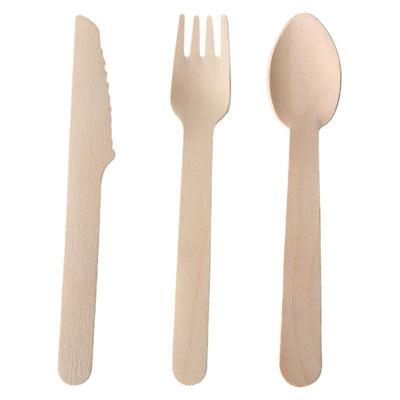 100 Piezas Cuchillo Tenedor Cuchara Desechables Biodegradables de Madera Juego de Vajilla Ecológico Tenedor para Pastel Cuchara para Postre Helado