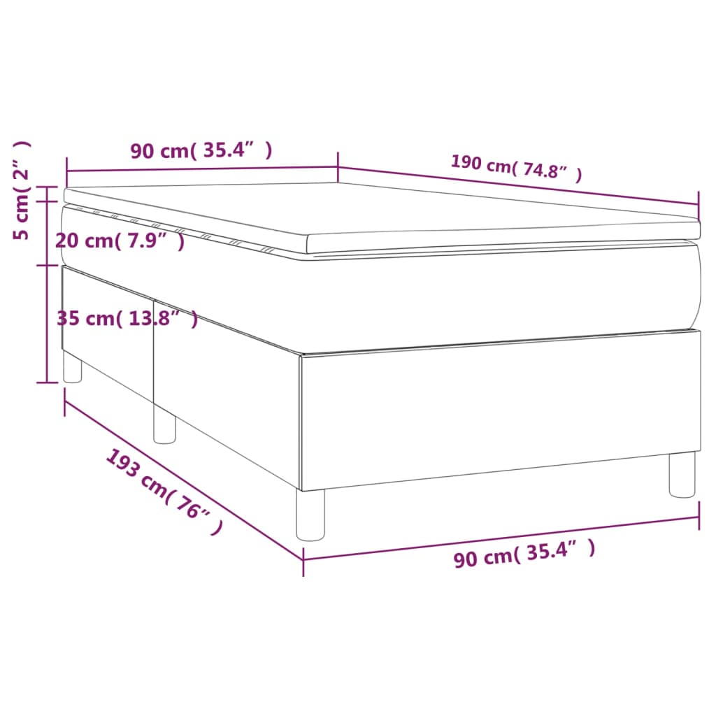 Box Spring Bed with Mattress Pink 90 x 190 cm Velvet