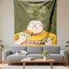 Vertical Tapestry Sakamoto Days Taro Eating Burger Cartoon Olive Green Wall Hanging