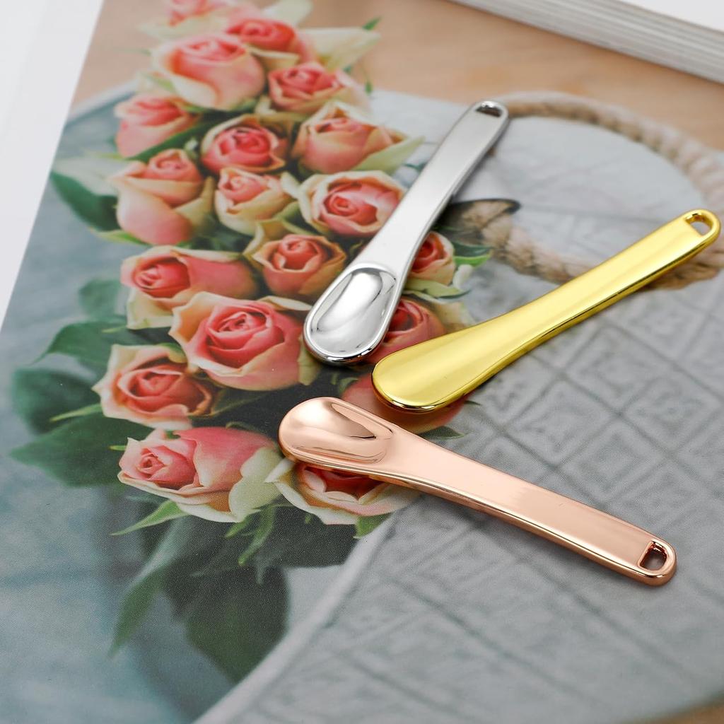 3 Pack Zinc Alloy Facial Cream Spoon, Cosmetic Spatula for Skincare - Silver Gold Rose Gold Mini Beauty Scoop for Eye Cream & Mask Application