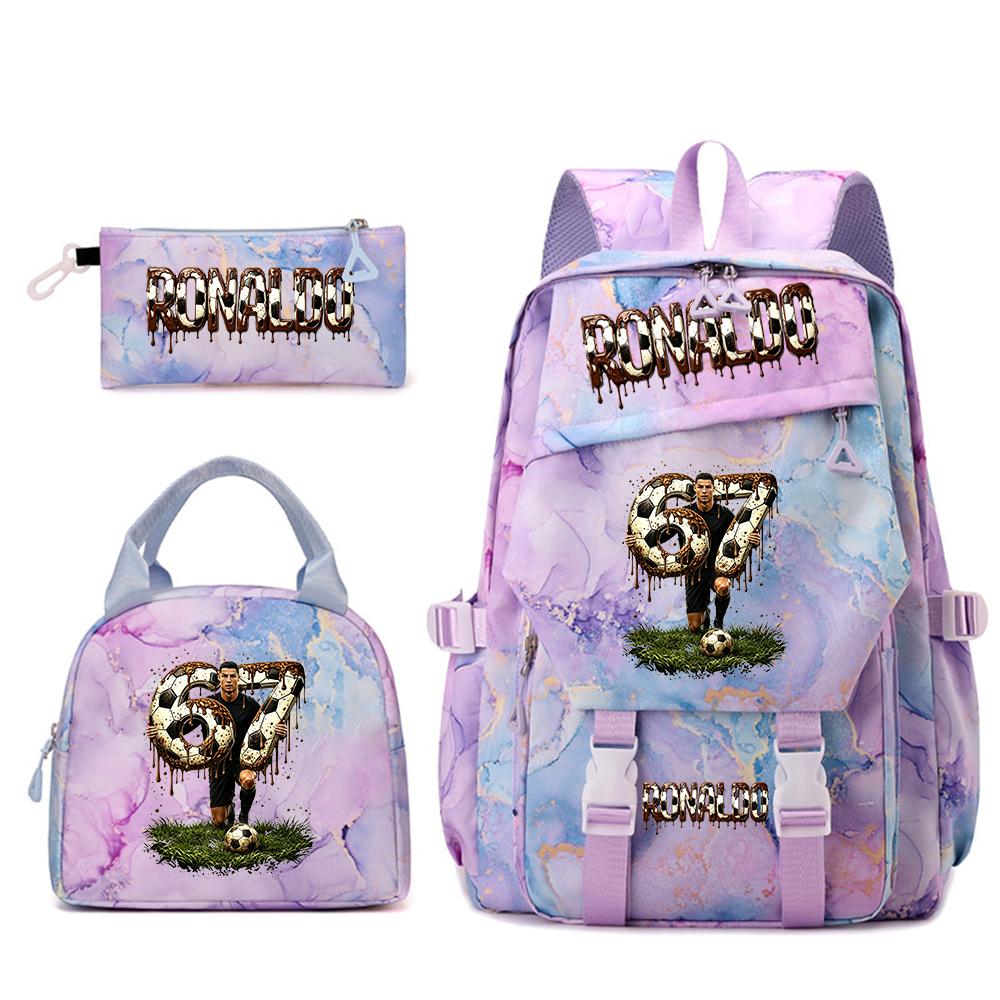 Cr7 Ronaldo 67 Print Student Rugzak Set met Lunchtas Etui Tienermeisjes School Reis Dagrugzak