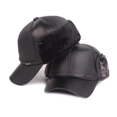 Middle-Aged and Elderly Leather Hat Men's Autumn Winter Baseball Caps Warm Thick Velvet Dad Hat Old Man Leather Hat