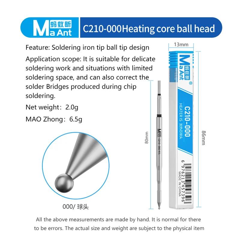 

MaAnt C210-000 Ball Head Heating Core for PCB Delicate Soldering Work Fast Heating Easy Tin Coating Integrated Soldering Tips