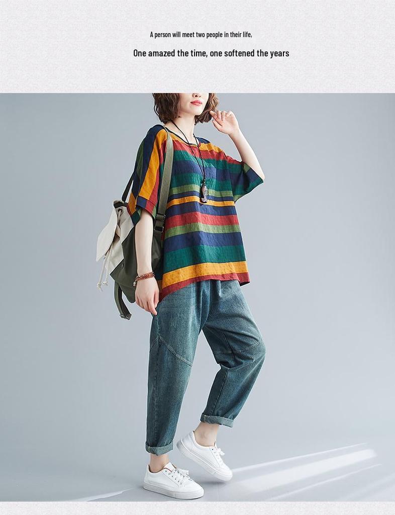 Plus Size Women's Batwing Sleeve Loose T-Shirt - Age-Reducing European & American Style