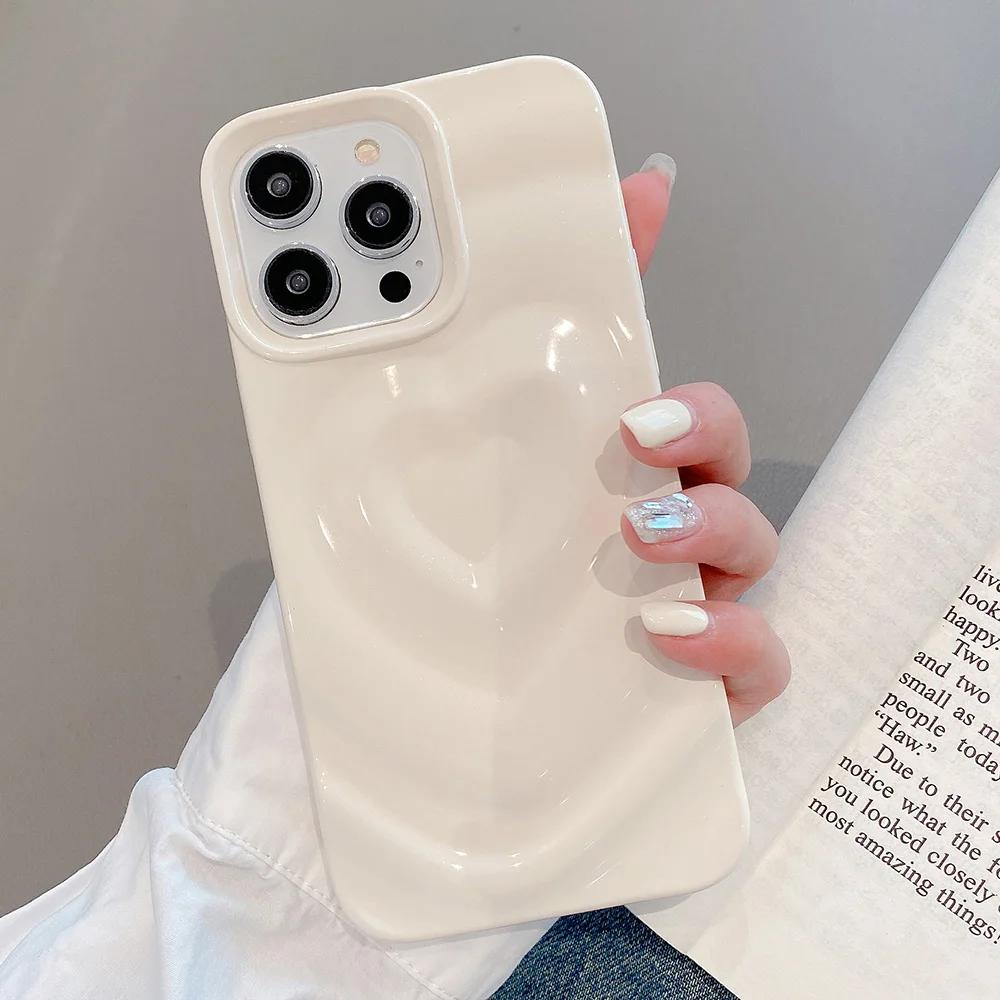 Bling Love Heart Pattern Phone Case For iPhone 16 16E 15 14 13 12 Pro Max 11 Luxury Smooth Shockproof Bumper Back Cover Coque