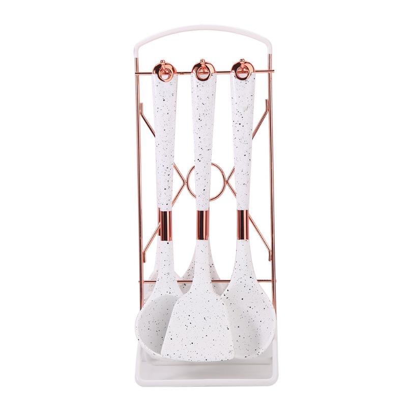 

Набор из 7 предметов силиконовой кухонной утвари, набор бытовых кухонных инструментов, лопатка для кастрюли, суповая ложка, набор для приготовления спагетти с подставкой для хранения White spray point 7-piece set