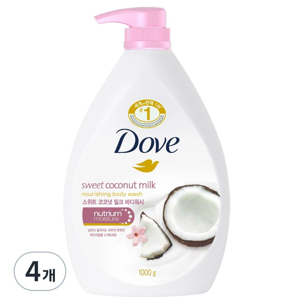 Гель для душа Dove Сладкое кокосовое молоко, 1 л, 4 шт.