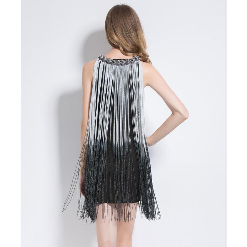 Robe Nouvelle Mode Col Halter Industrie Lourde Mode Irregular Gradient Robe à Franges Robe