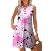 Women's Fashion Casual Printed V-Neck Button With Pocket Vest Sleeveless Dresses
