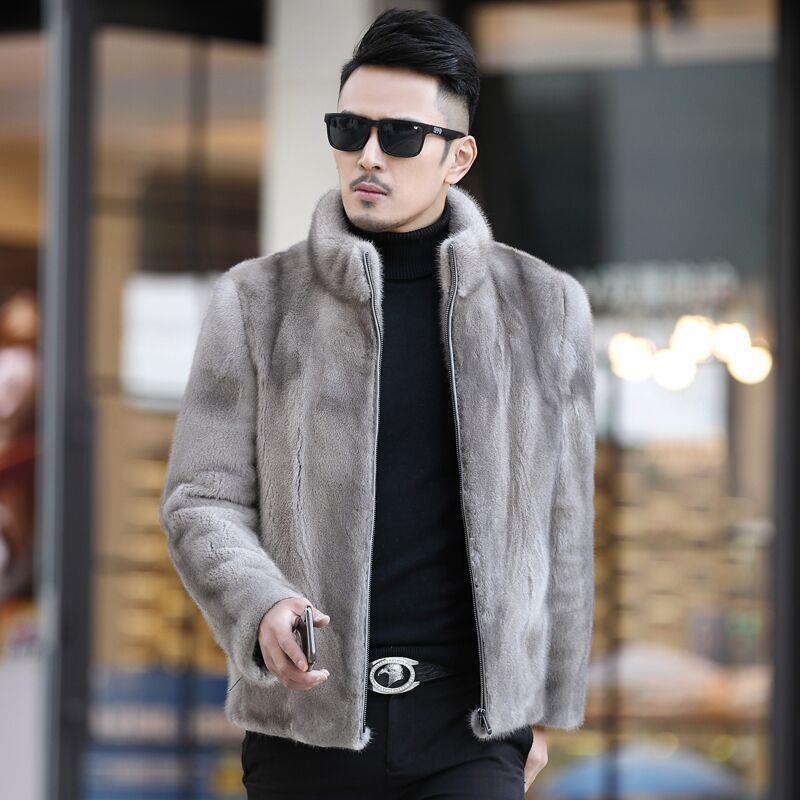Men's imitation fur winter new imitation mink coat men's hooded imitation mink jacket imitation Rex rabbit hair stand-up collar
