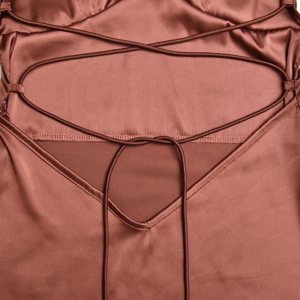 Women's Halter Satin Backless Strappy Waisted Long Dresses