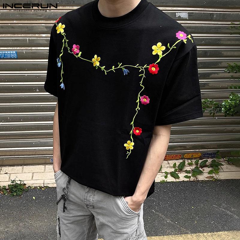 INCERUN Summer Men O-neck Short Sleeve Embroidery Casual Oversized T-shirts
