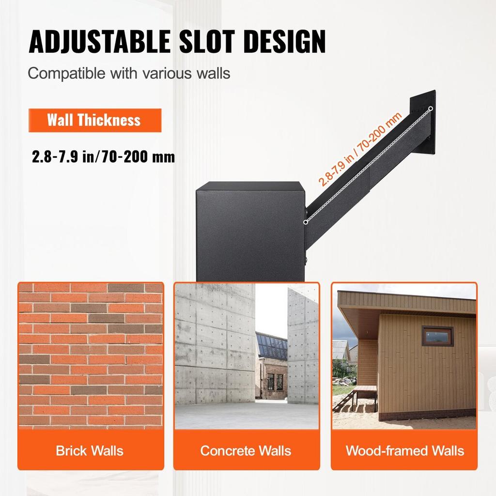 Through The Wall Drop Box 13x7x17" Mailbox with Combination Lock Black
