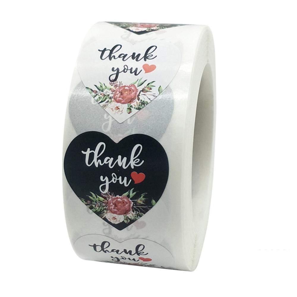 50pcs Heart Thank You Stickers1inch Floral Seal Labels Cute Paper Stickers for Wedding Party cards envelope Stationery Stickers