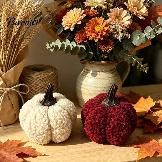 Plush Pumpkin Decor Mini Artificial Decoration, Fall 3D Stuffed Decorative Fabric Pumpkins Ornament for Autumn Halloween Thanksgiving Decoration Teddy