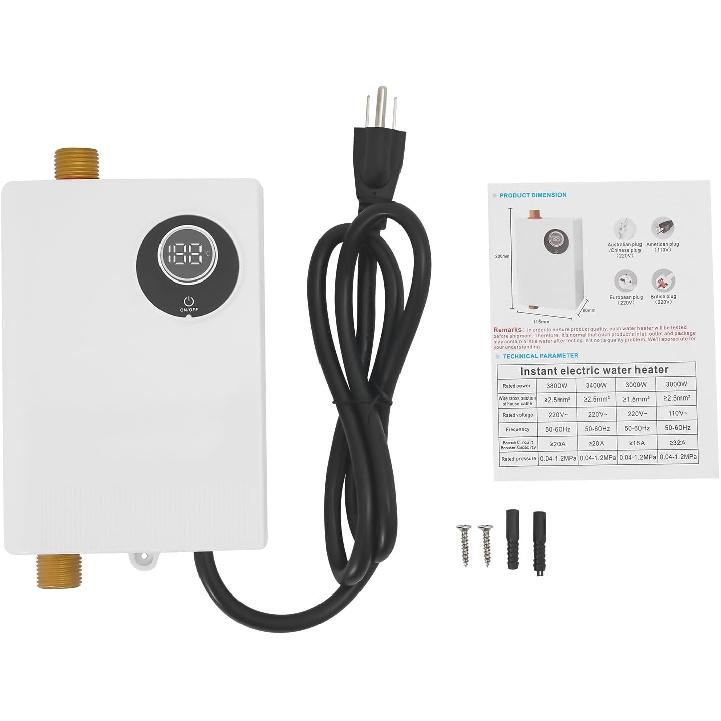 Electric Water Heater, 3000W 110V Tankless Water Heater with LED Display and Memory Function, On Demand Hot Water Heater Small Water Heaters with