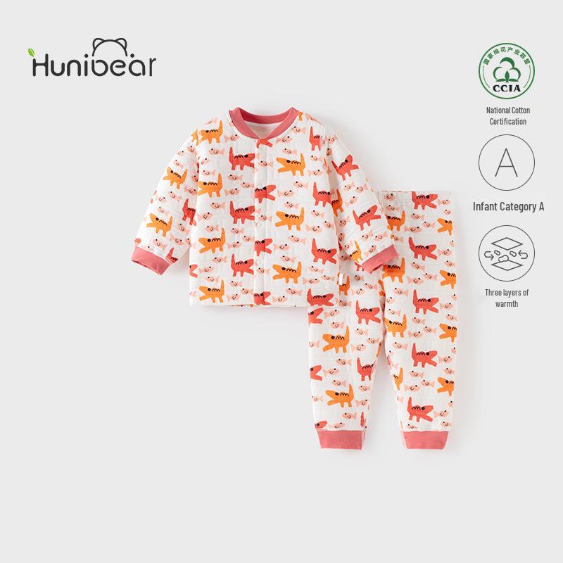 

Infant & Toddler Warm Three-Layer Two-Piece Set - Autumn/Winter Baby Home Wear 100 cm
