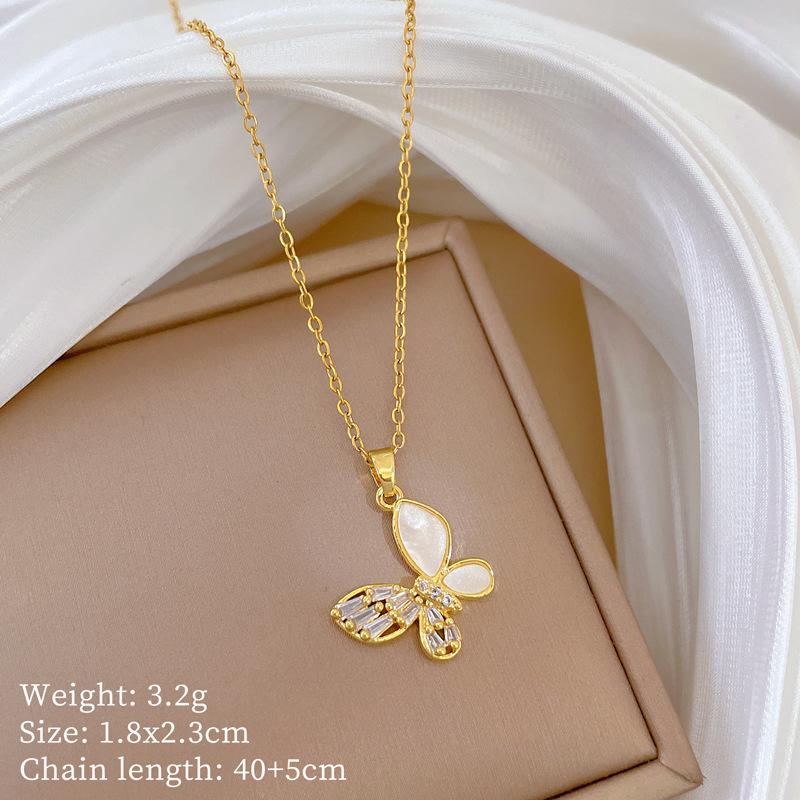 Multi-Element Style Copper Micro-Inlaid Necklace Combination Female Real Gold Electroplated Exquisite Collarbone Chain
