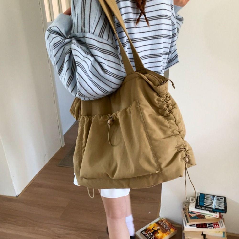 Korean Drawstring Tote Bag Large Capacity Work Handbag Trendy Wrinkled Shoulder Bag  Daily