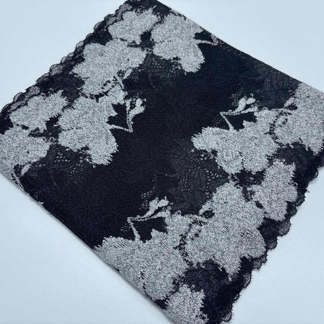 

Двухцветное эластичное кружево, Цветочная эластичная швейная кружевная ткань для нижнего белья, бюстгальтеров, трусов, платьев, одежды, домашнего декора, рукоделия 3 meters x 23.5 cm чёрный/светло-серый