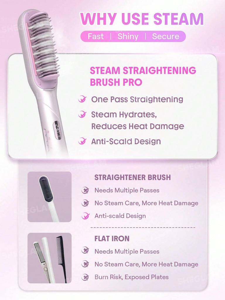 Sheglam Steam Straightening Brush: Achieve Smooth, Straight Hair In 8 Minutes, Nourish and Reduce Frizz