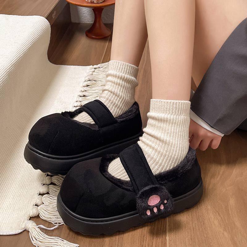 Fashion Women's Cute Cat Claw Cotton Shoes Winter New Collection with Velvet Warm Cotton Shoes Fashion Thick Bottom Velcro Cotton Shoes