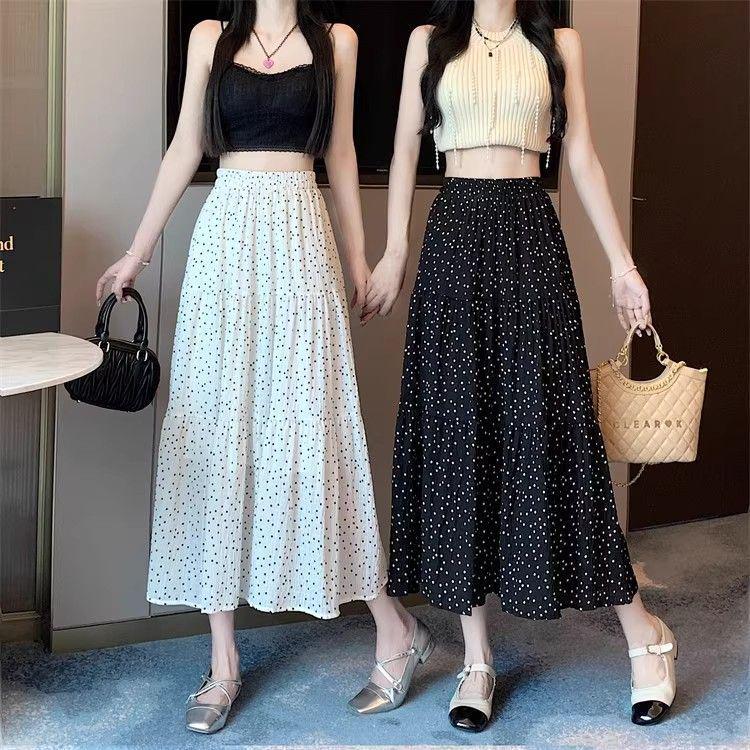 2025 Versatile Polka Dot Midi Skirt: Japanese-Inspired, High Waist, Slimming A-line Pleats