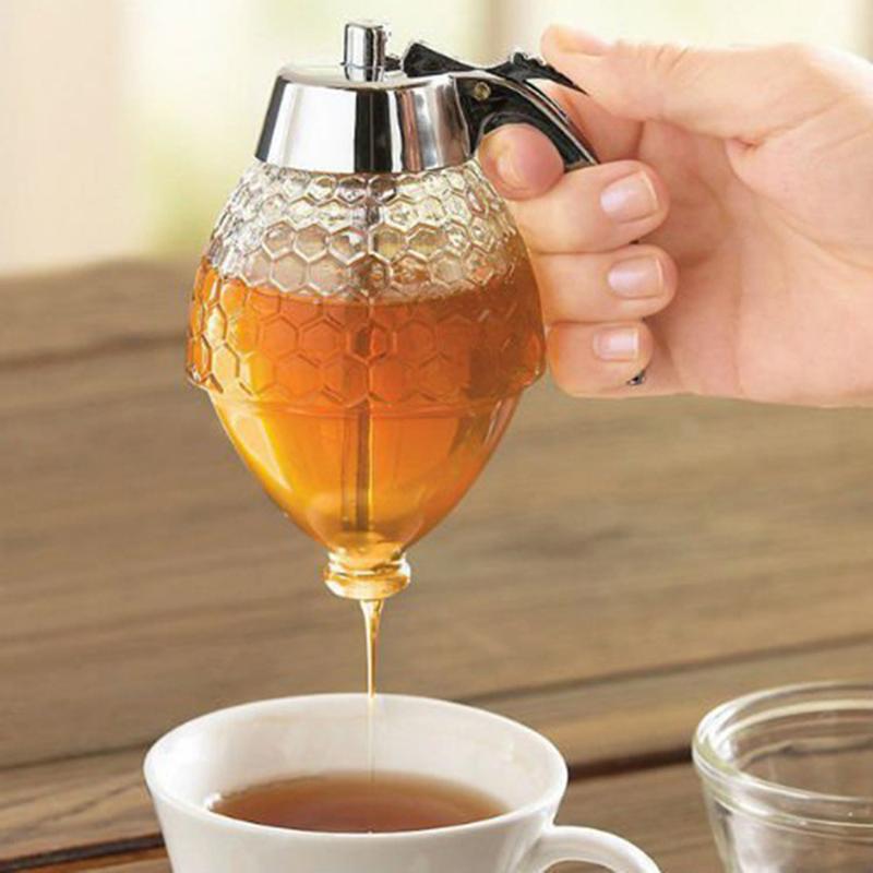 Honey Dispenser Pot Container Cup Juice Syrup Kettle Kitchen Bee Drip Rack Portable Storage Pot Transparent Container