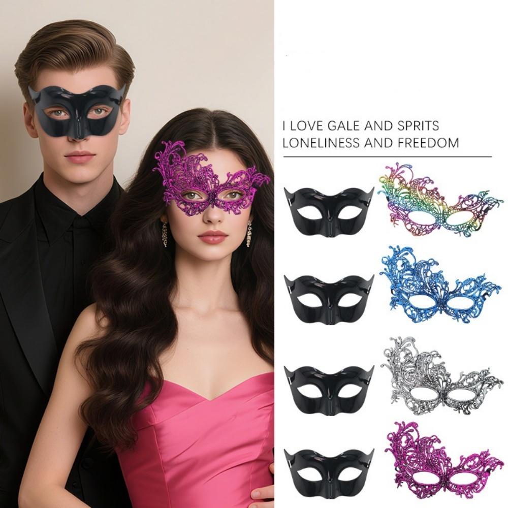 Sexy Couple Masks Lace Women Mask Plastic Men Mask Set Half Face Masks Princess Makeup Party Cosplay Nightclub Props Gifts