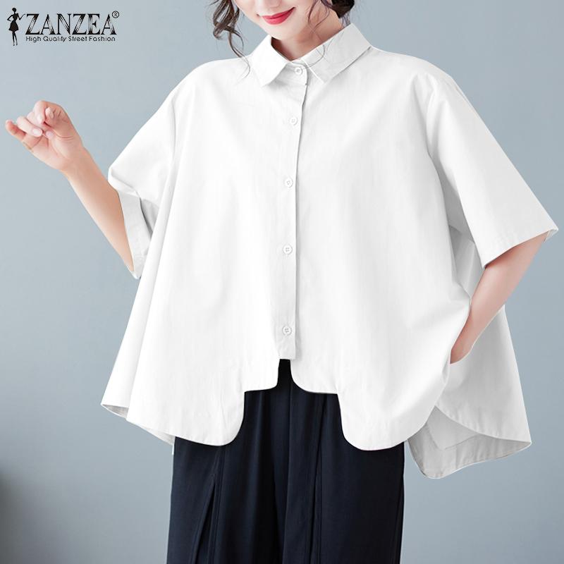 

ZANZEA Женская повседневная блузка большого размера с отложным воротником и короткими рукавами
