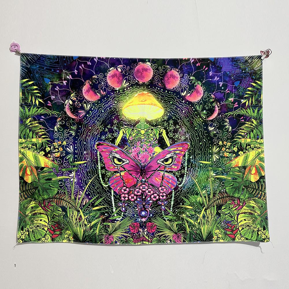 Fluorescent Mandala Tapestry, Psychedelic Mushroom Decoration, Bedroom, Aesthetic Room, Art Decoration