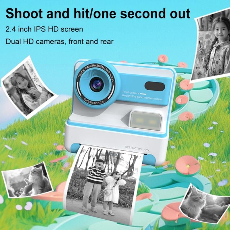 Children's Digital Camera Instantly Print 2.4inch Screen with Stickers & Filters for Photos Taking Video Recording Machine