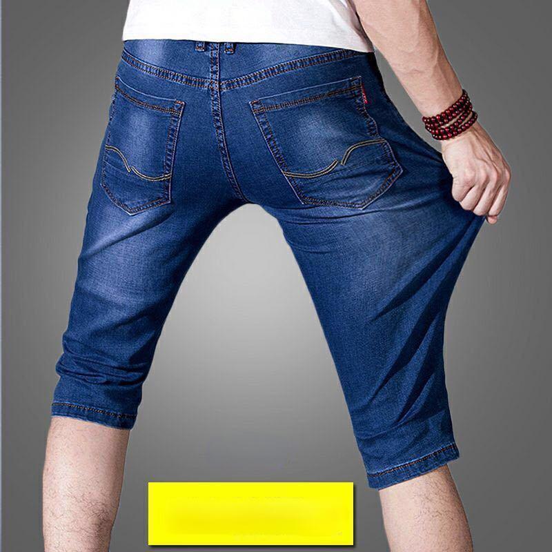 Pantaloncini in denim di seta ghiacciata da uomo, estivi, sottili, larghi, da indossare all'esterno, cinque nei pantaloni, sette pantaloni da marea dritti