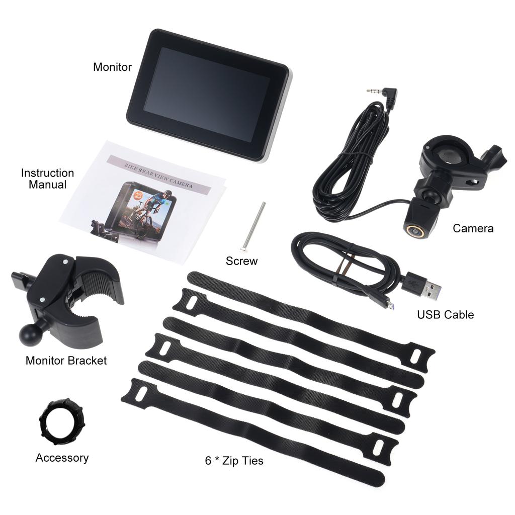 Handlebar Bike Mirror, 1080P Bicycle Rear View Camera with 4.3  Screen Night Vision Function, 110 Degrees  Wide Angle