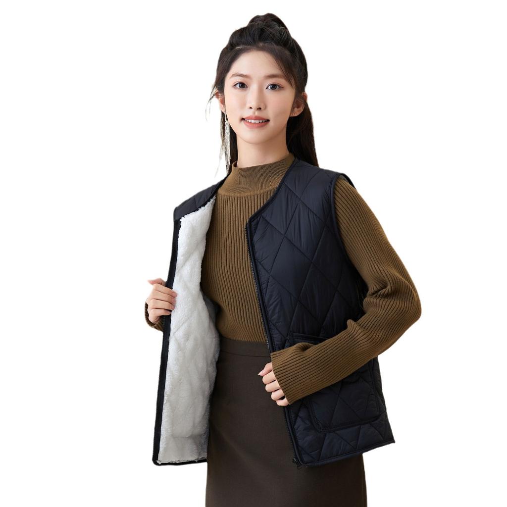 Autumn and Winter Women's Winter Down Cotton Padded Lightweight Double-sided Warm Zipper Home Female Cotton Vests Fashionable and Warm