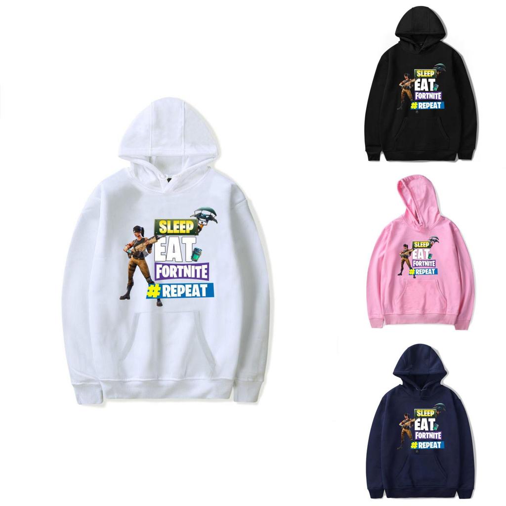 Game Printed Fortnite Sleep Eat Fortnite Repeat Casual Long Sleeve Cotton Hoodie