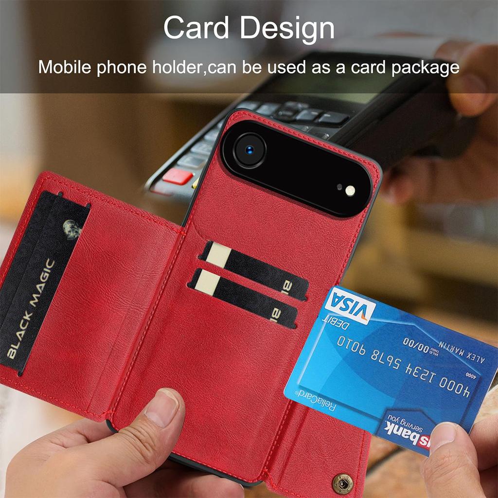 PU Leather Wallet Phone Case for iPhone Air Multiple Card Slots Dual Metal Button Closure Shockproof Full‑Body Protective Cover