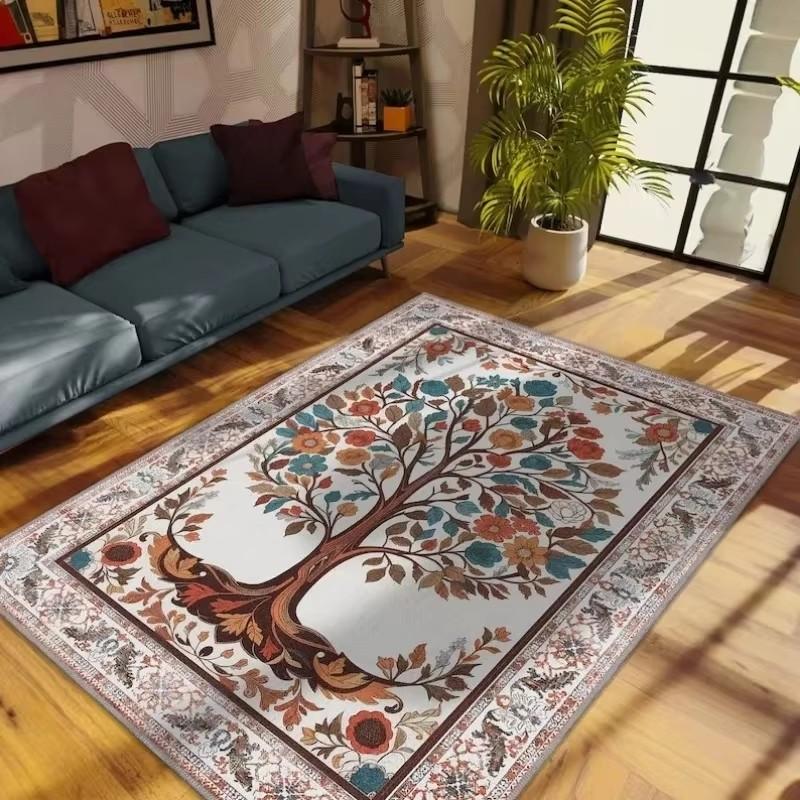 Floral Pattern Carpets Printed Living Room Mats Home Large Area Bedroom Retro Rug Retro Flannel Floor Rugs Kitchen Decoration