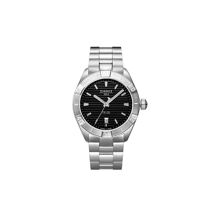 Tissot Men's Black Pr100 Series Quartz Movet Business Fashion Watch 42Mm Dial Stainless Steel Case Stainless Steel Bracelet T101.610.11.051.00