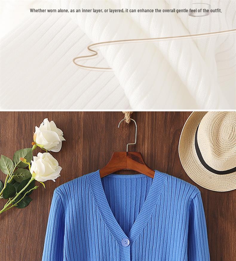 2025 Women's V-neck Loose Knit Cardigan - Short, Long Sleeve Sweater for Spring & Autumn