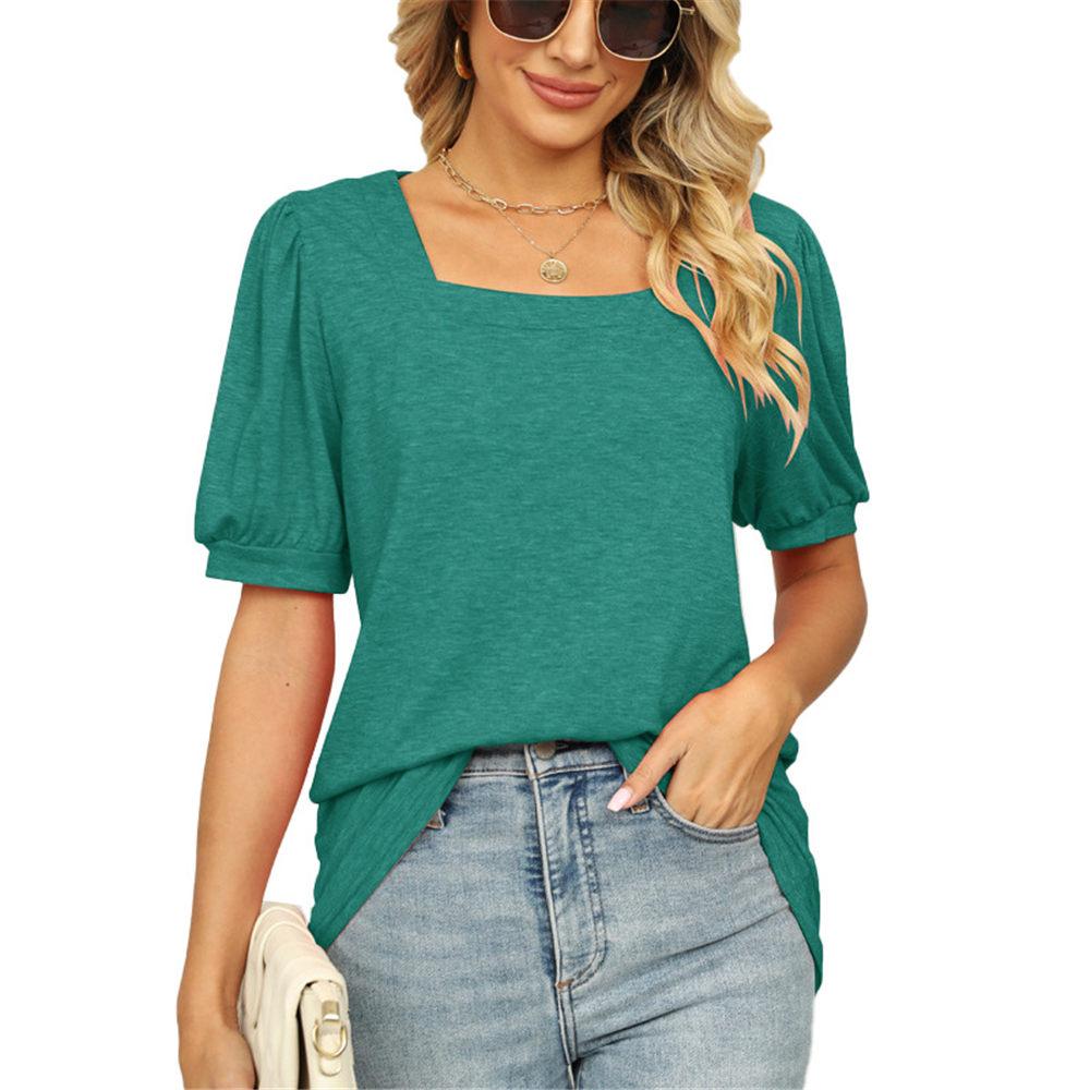 Womens Summer Tops Square Neck Puff Sleeve T Shirts Loose Casual Tshirts