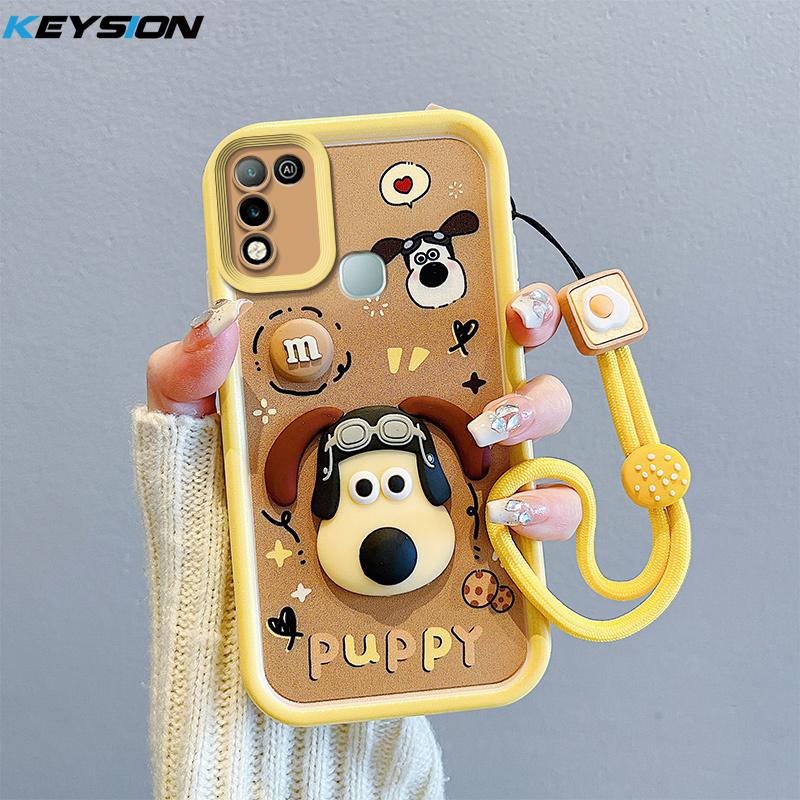 KEYSION Shockproof Case for Infinix Hot 11 Play with Lanyard Silicone Cute 3D Cartoon Doll Phone Cover for Infinix Hot 9 10 Play