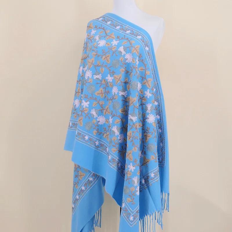 Embroidery Scarf Shawl Imitation Cashmere Woman  Designer Hand Embroidery Cape Thickening Keep Warm Winter Wrap