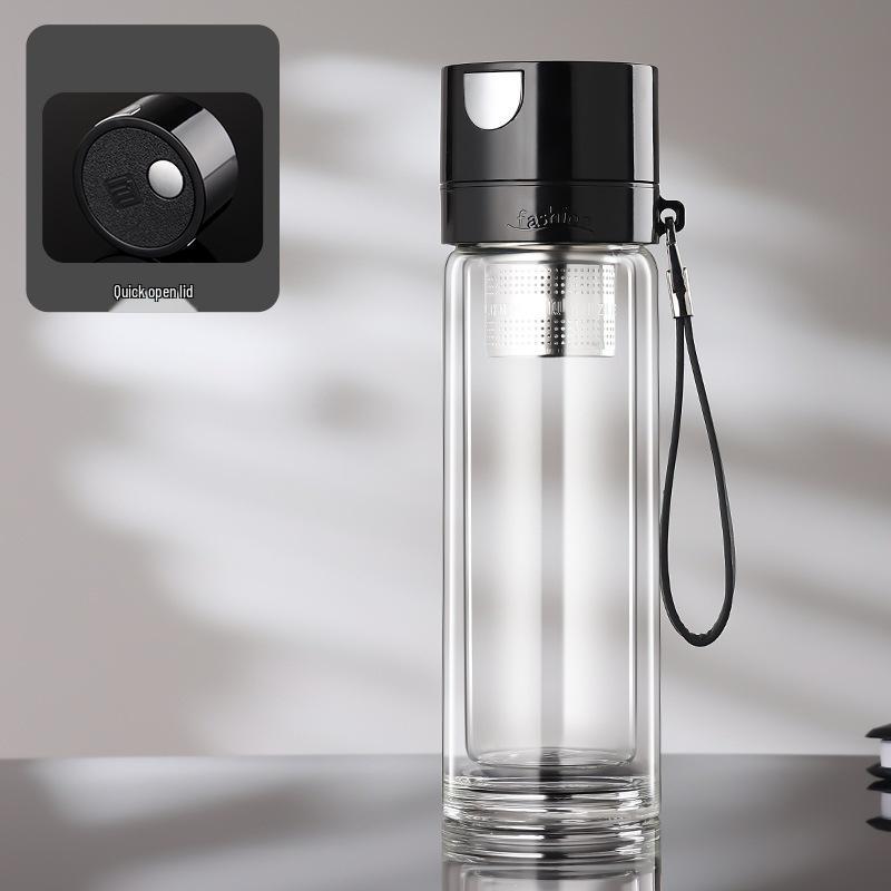 One-Touch Open Goose Egg Double-Layer Glass Cup: Anti-Scalding, High Borosilicate, Quick-Open Tea/Water Separation Cup