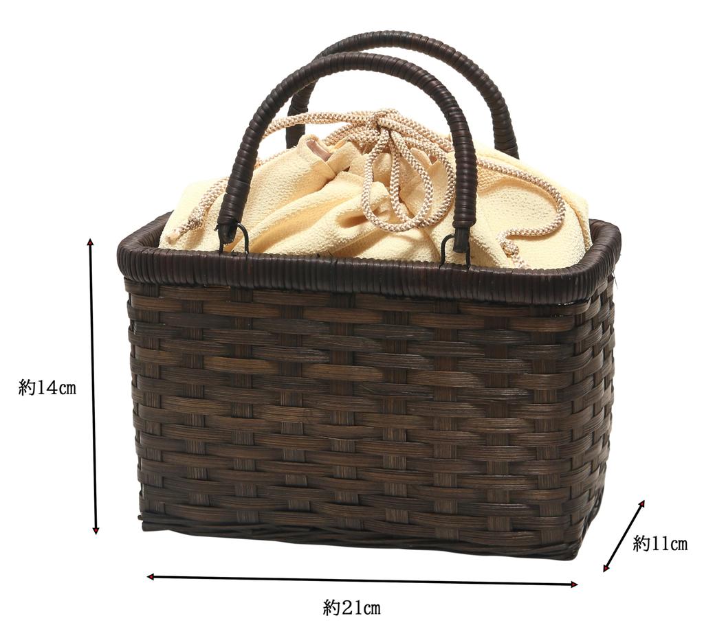 [Hasegawa] Bamboo Basket Bag for Yukata (Women's), Detachable Drawstring (Natural Color)