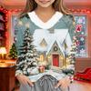 Girls Christmas Print V-Neck Casual Top for Winter