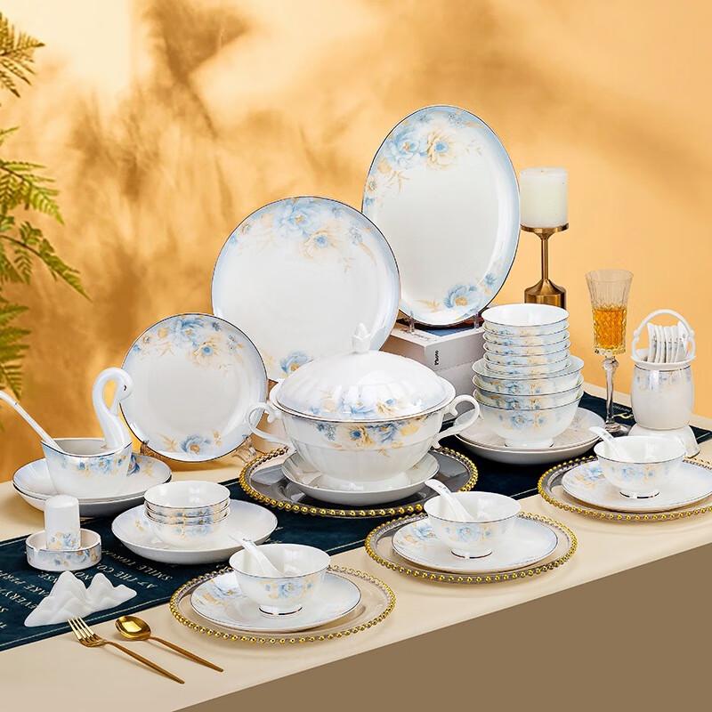 Lingshi 62-Piece Light Luxury Bone China Dinnerware Set