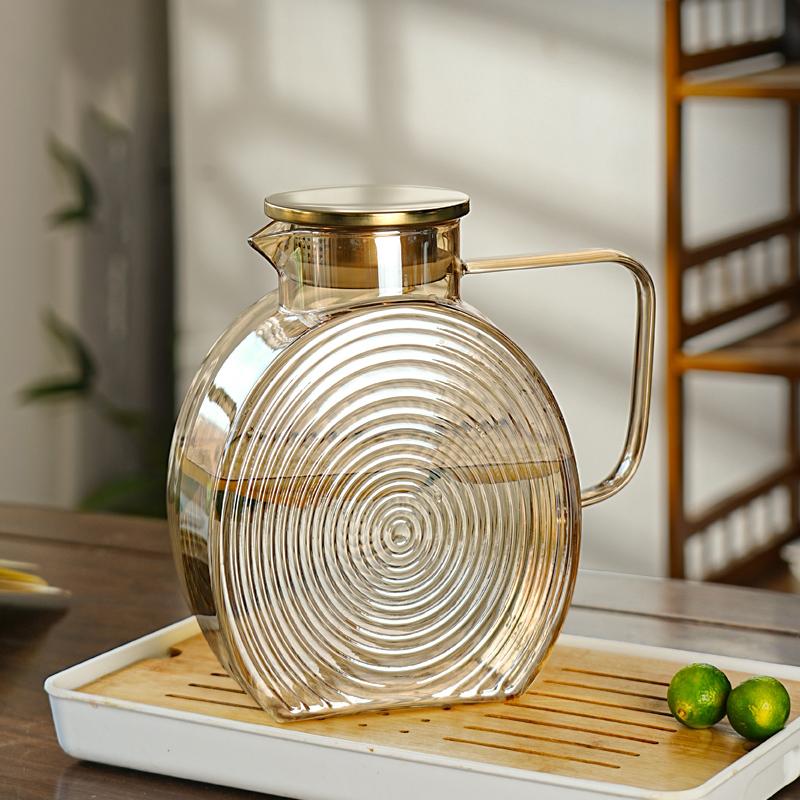 2.5L Nordic Snail Refrigerator Bottles Cold Water Cups Cool Kettle Glass Mug Large-Capacity Bottle Heat Resistant Home Amber Set